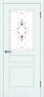 Доступные двери модель Афродита ПО рис Ажур ПВХ (белый ясень)