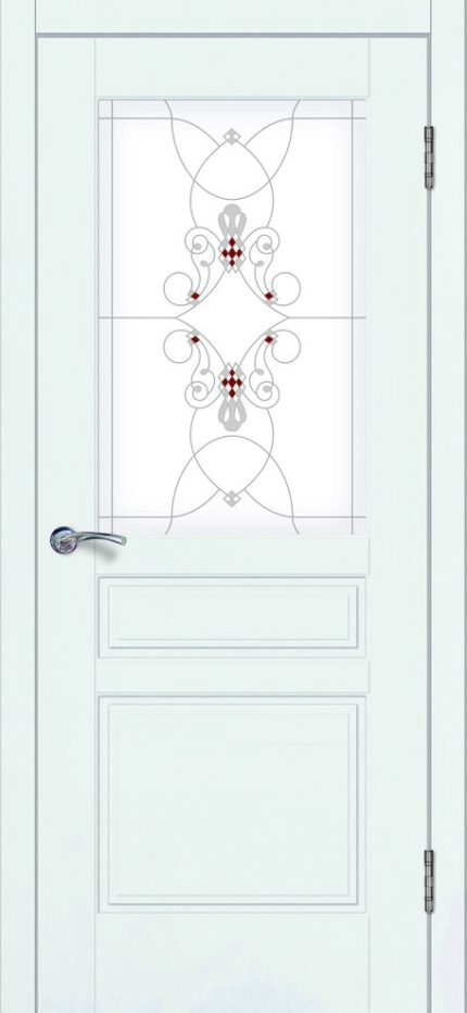 Доступные двери модель Афродита ПО рис Ажур ПВХ (белый ясень)