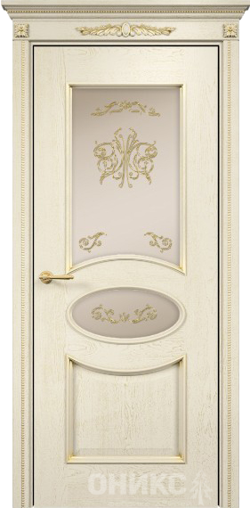 Межкомнатная дверь Classic Эллипс ПО Белая эмаль патина золото, Рисунок контурный витраж №2 золото