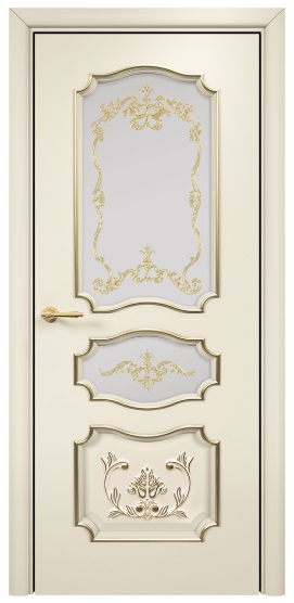 Межкомнатная дверь Classic Барселона ПО с декором Эмаль слоновая кость МДФ, Контурный витраж золото