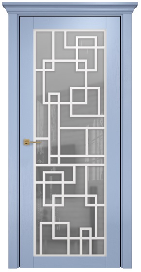 Межкомнатная дверь Classic Сорбонна ПО Эмаль голубая по ясеню триплекс белый, решётка №8