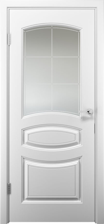 Межкомнатная дверь Аделия эмаль белая стекло сатин с гравировкой