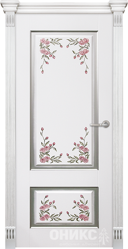 Межкомнатная дверь Lite Марсель фреза Эмаль белая патина серебро роспись 1