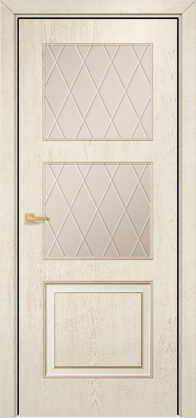 Межкомнатная дверь Lite Милан фреза Эмаль Слоновая кость патина коричневая Гравировка, Рисунок ромбы