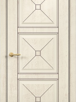 Межкомнатная дверь Lite Орлеан шпон Эмаль слоновая кость патина коричневая