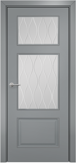 Межкомнатная дверь Lite Прованс фреза Эмаль по RAL7040 МДФ стекло Сатинат белый, Гравировка, Рисунок волна